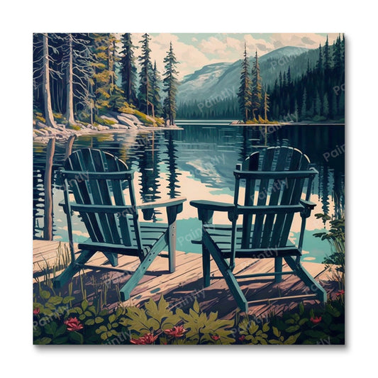 Stoelen aan het meer I (diamond painting)