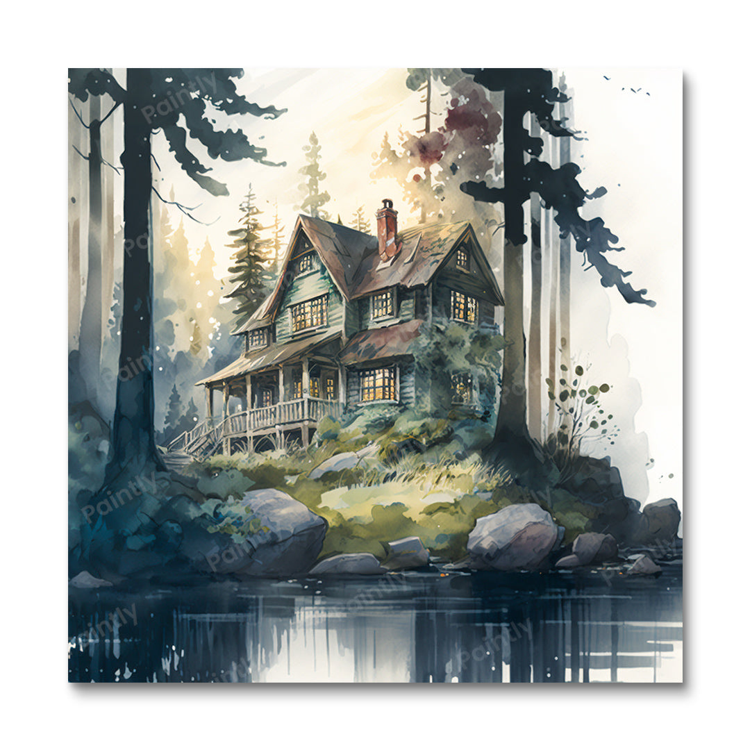 River's Edge Cottage (diamantschilderij)