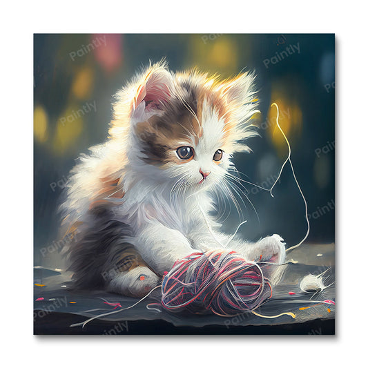 Kitten speelt met wol door Sage Patel (Diamond Painting)