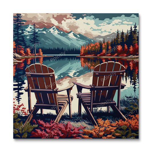 Stoelen aan het meer II (diamond painting)