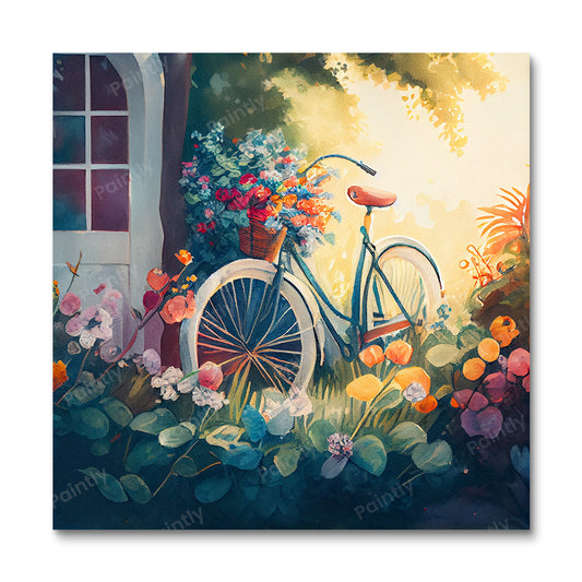 Fiets te midden van bloemen (diamond painting)