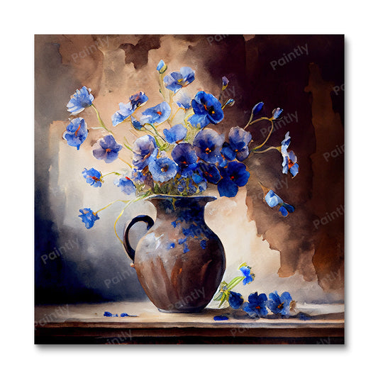 Blauwe bloemen in vaas I (diamond painting)