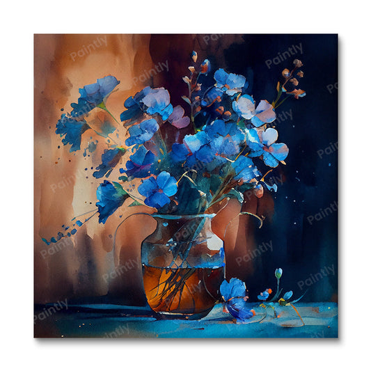 Blauwe bloemen in vaas II (diamond painting)