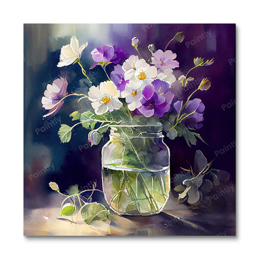 Paarse en witte bloemen (diamond painting)