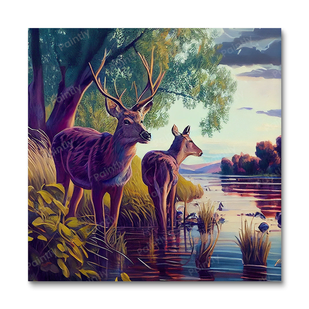 Hert bij de rivier III (diamond painting)