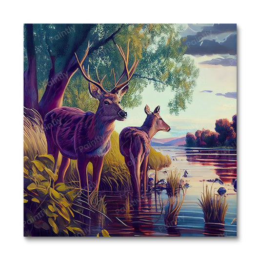 Hert bij de rivier III (diamond painting)