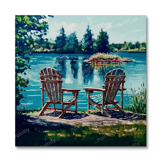 Stoelen aan het meer V (diamond painting)