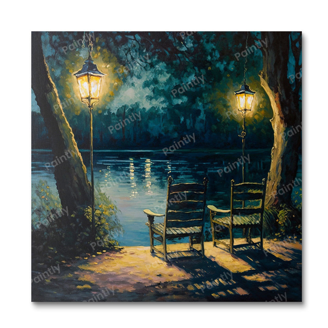 Stoelen aan het meer IX (diamond painting)