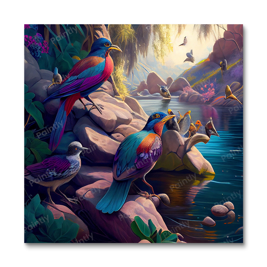 Vogels bij de rivier II (diamond painting)