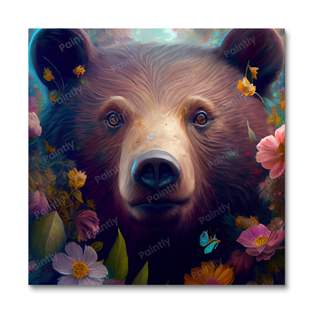 Bloemenbeer I van Kian (diamond painting)