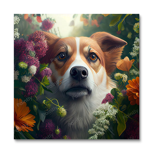 Floral Dog II van Kian (diamond painting)