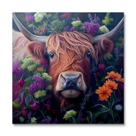 Bloemen Highland Cow I van Kian (Diamond Painting)