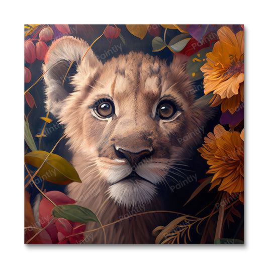 Floral Lion Cub II van Kian (Diamond Painting)