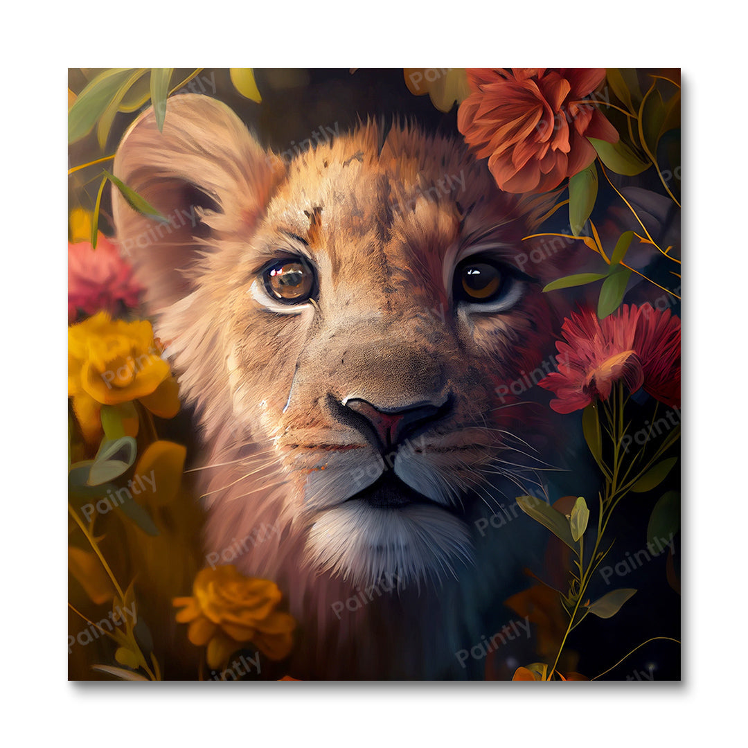 Floral Lion Cub I van Kian (Diamond Painting)