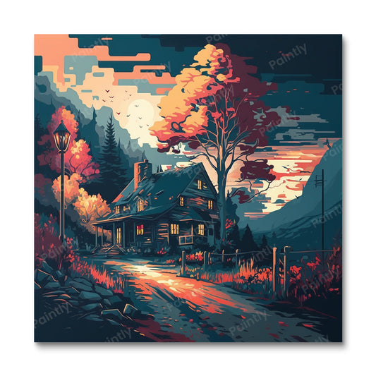 Hut in het bos (diamond painting)