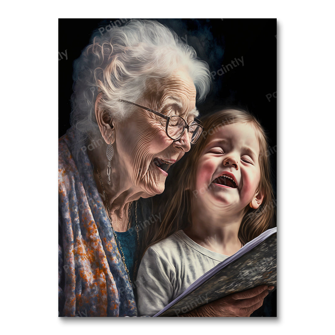 Oma en kleindochter zingen (diamond painting)