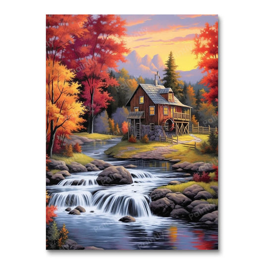 Cabine bij de beek (diamond painting)
