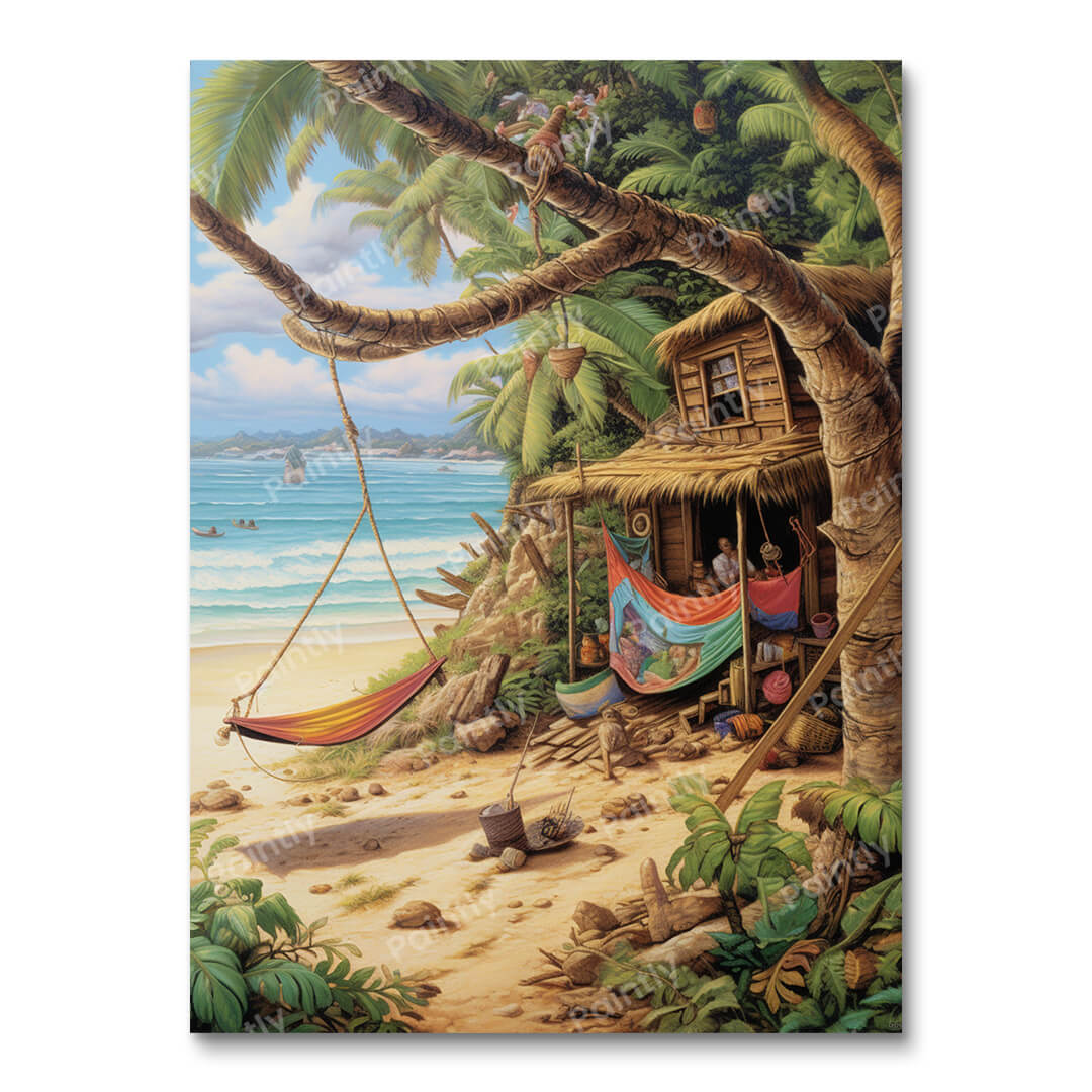 Rusthuis aan het strand (diamond painting)