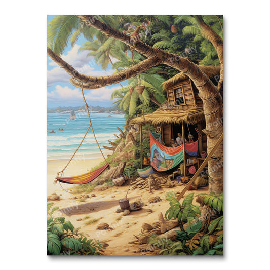 Rusthuis aan het strand (diamond painting)
