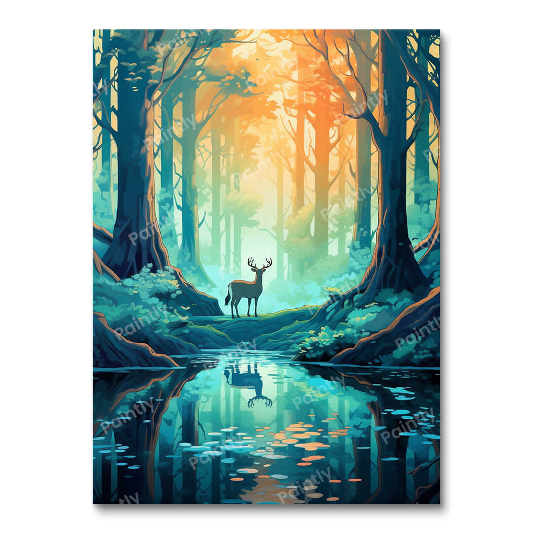 Herten bij de rivier (diamond painting)
