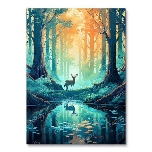 Herten bij de rivier (diamond painting)