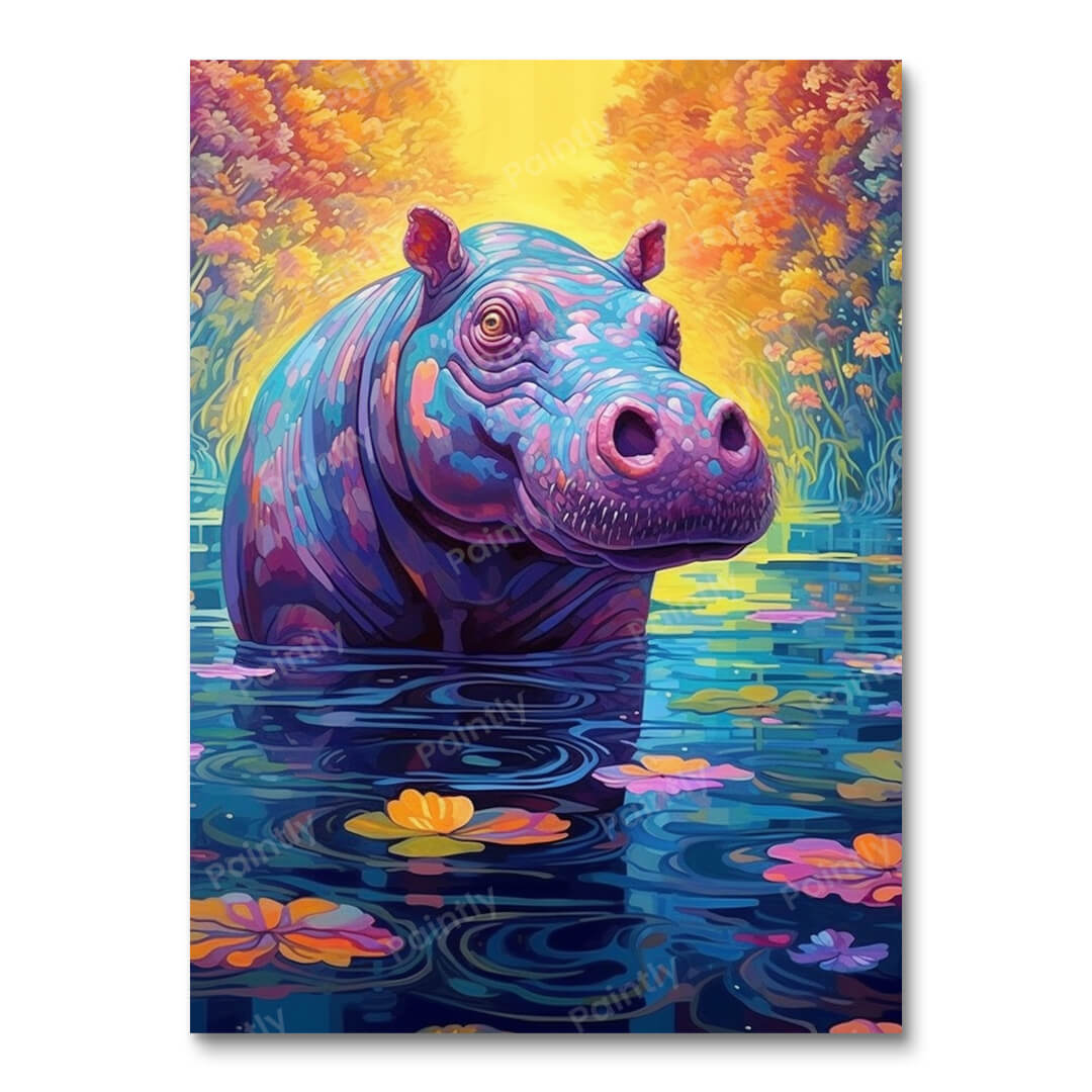Psychedelisch Nijlpaard I (Diamond Painting)