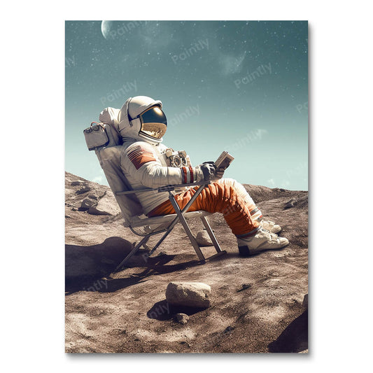 Astronaut chillen op de maan (diamond painting)