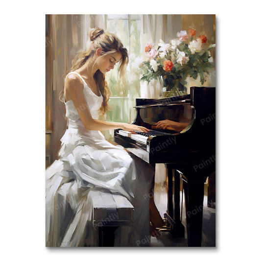 Meisje dat de piano speelt (diamond painting)