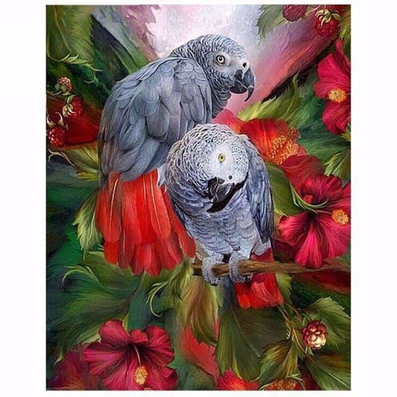 Abstract schilderij van twee papegaaien - 3