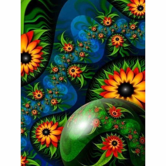Abstracten zonnebloem schilderij - 4