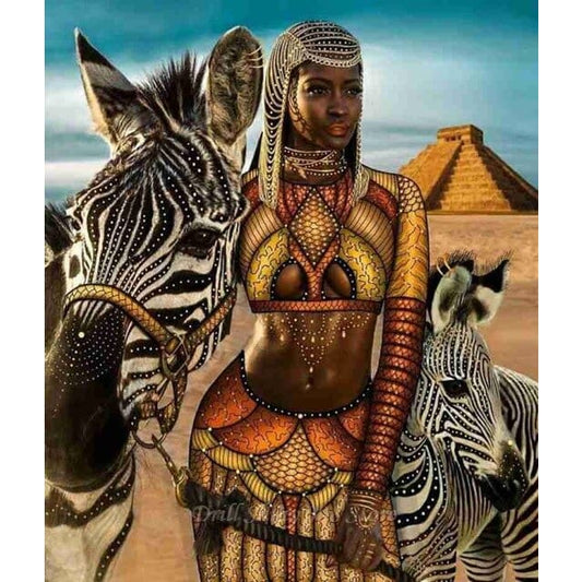 Afrikaanse Vrouw Met Zebras | Diamond Painting