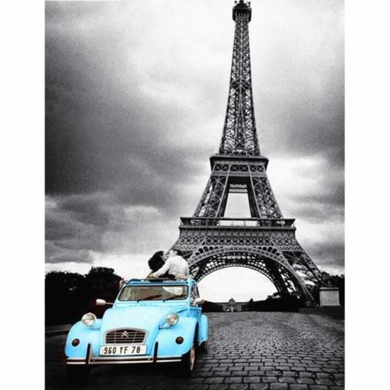 Blauwe auto bij de Eiffeltoren - Eiffeltoren