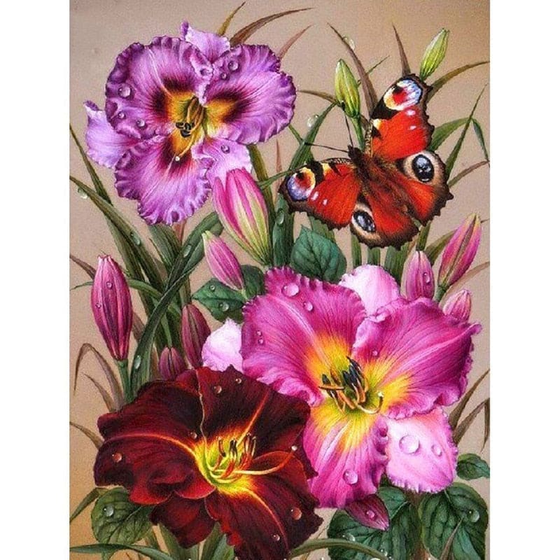 Bloemen - Vlinder | Diamond Painting