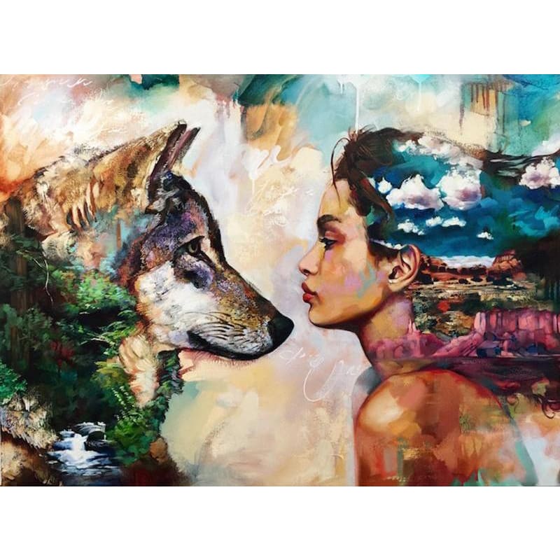 DIY diamant schilderij - Wolf en meisje PIX-52 - Diamond 