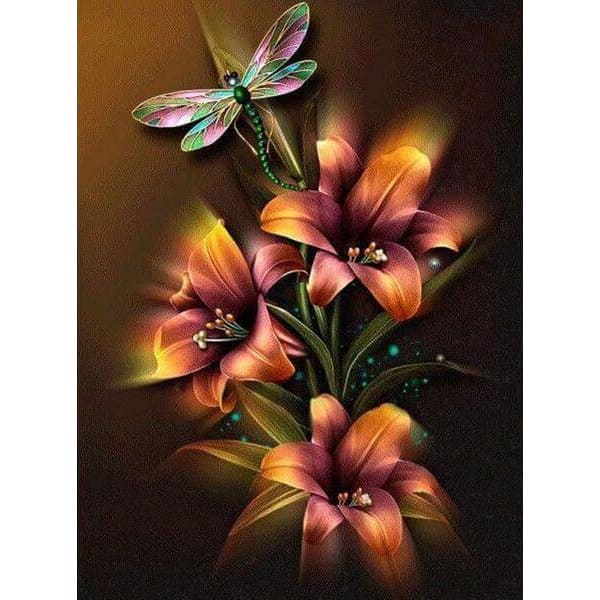 DIY Diamond Painting - Bloemen en libel PIX-448 - Diamond 