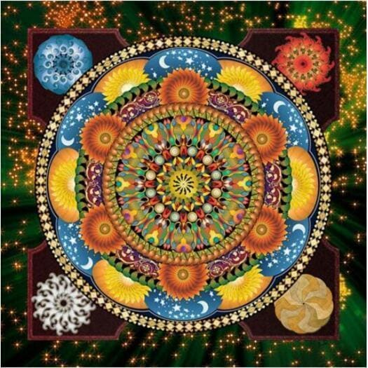 DIY Diamond Painting - Mandala blauw en geel PIX-653 - 