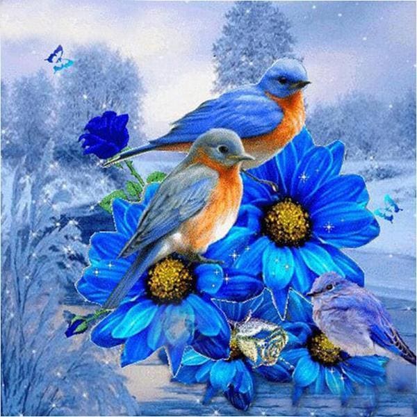 DIY Diamond Painting - Vogel op een blauwe bloem PIX-35 - 