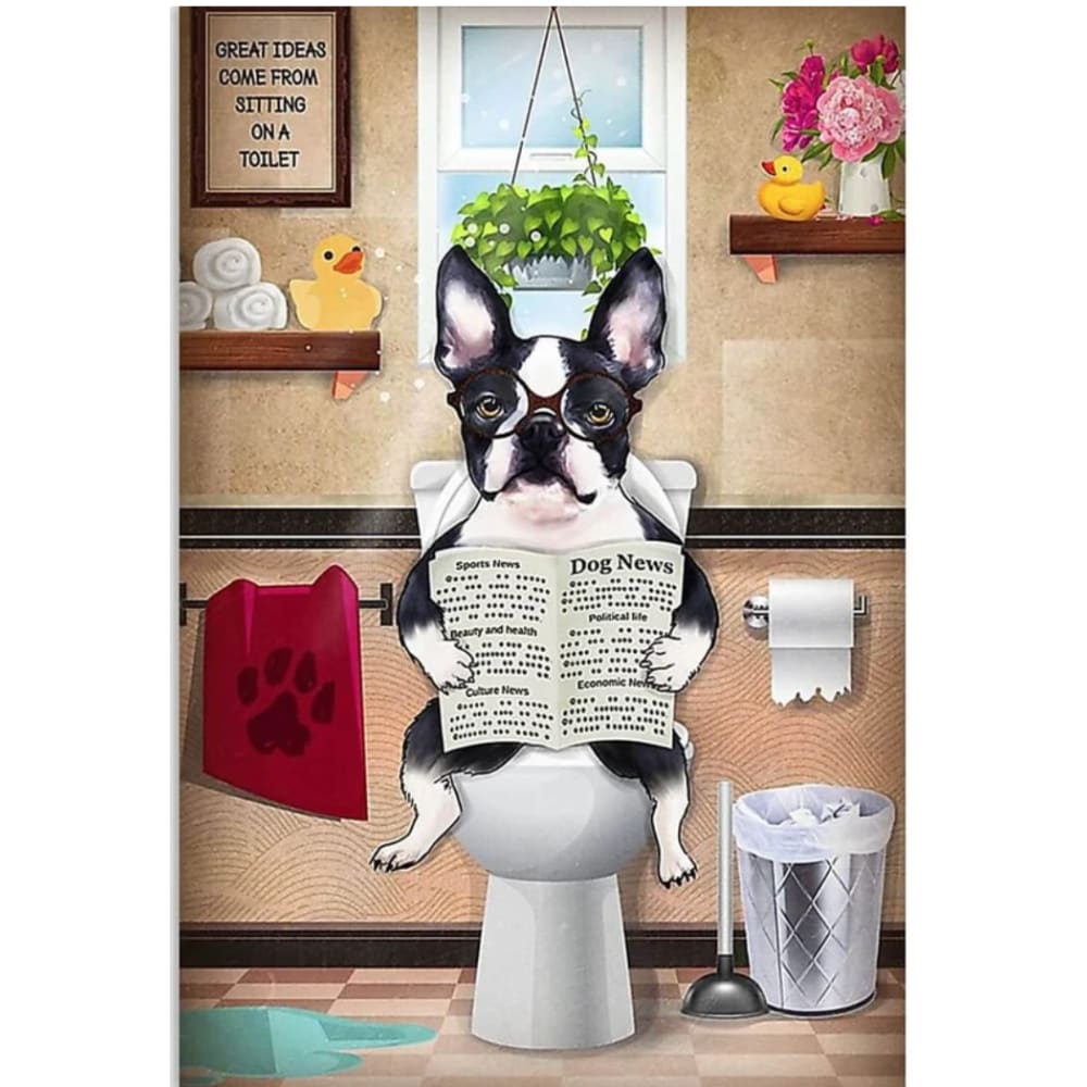 Franse Bulldog Op Toilet | Diamond Painting