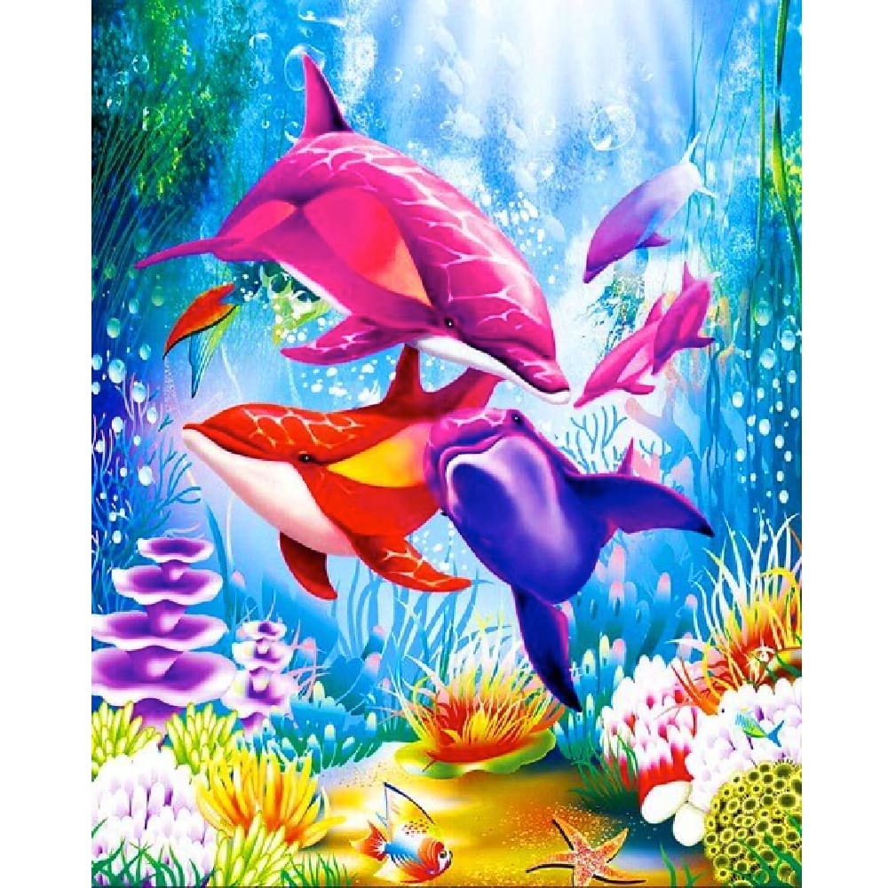 Gekleurde dolfijnen - 20x25cm / Vierkant - Kinderen
