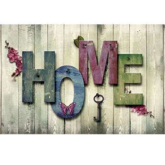 Home in gekleurde letters - 40x50cm (Minimaal formaat i.v.m.