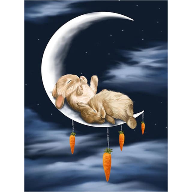 Konijntjes Op De Maan | Diamond Painting