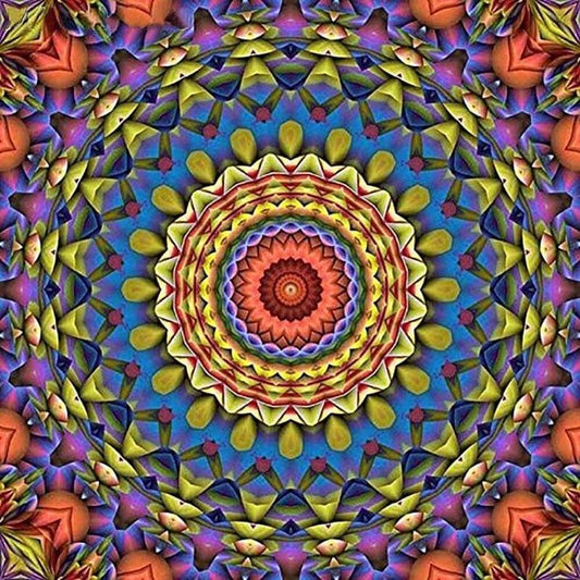 Mandala blauw/geel - 40x40cm (Min. formaat i.v.m. details) /