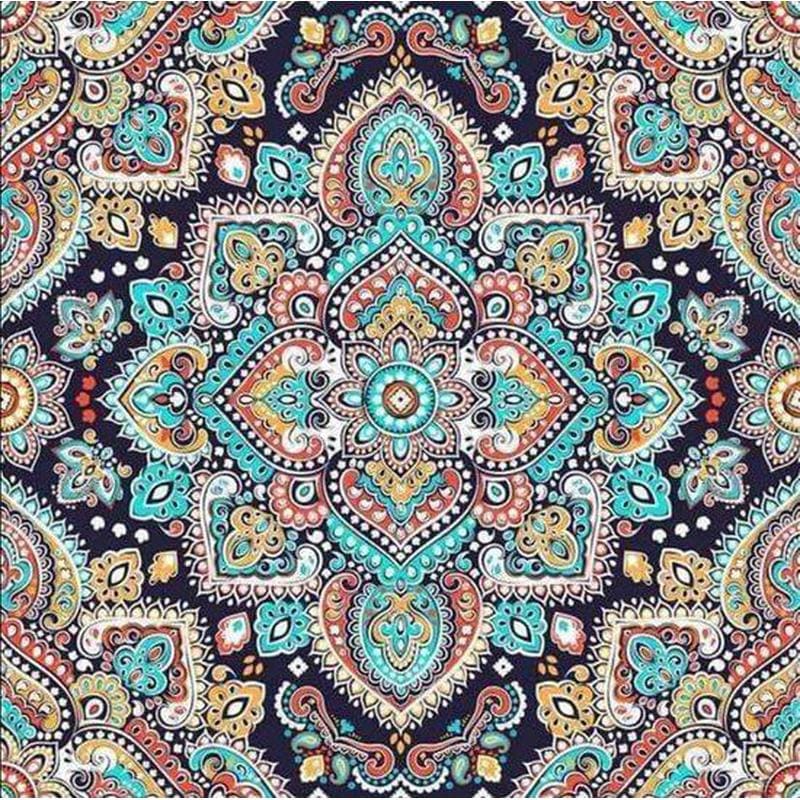 Mandala blauw/oranje - 40x40cm (Min. formaat i.v.m. details)