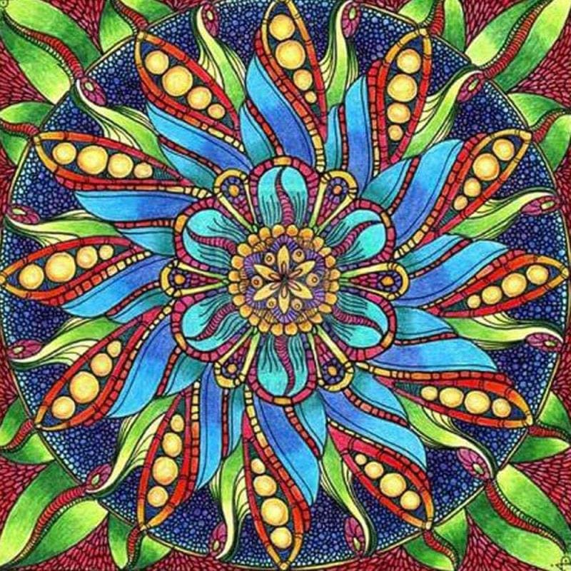 Mandala groen/blauw - 40x40cm (Min. formaat i.v.m. details) 