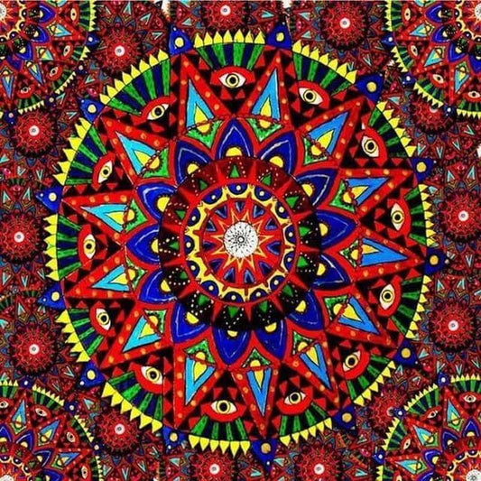 Mandala met rood - 40x40cm (Min. formaat i.v.m. details) /