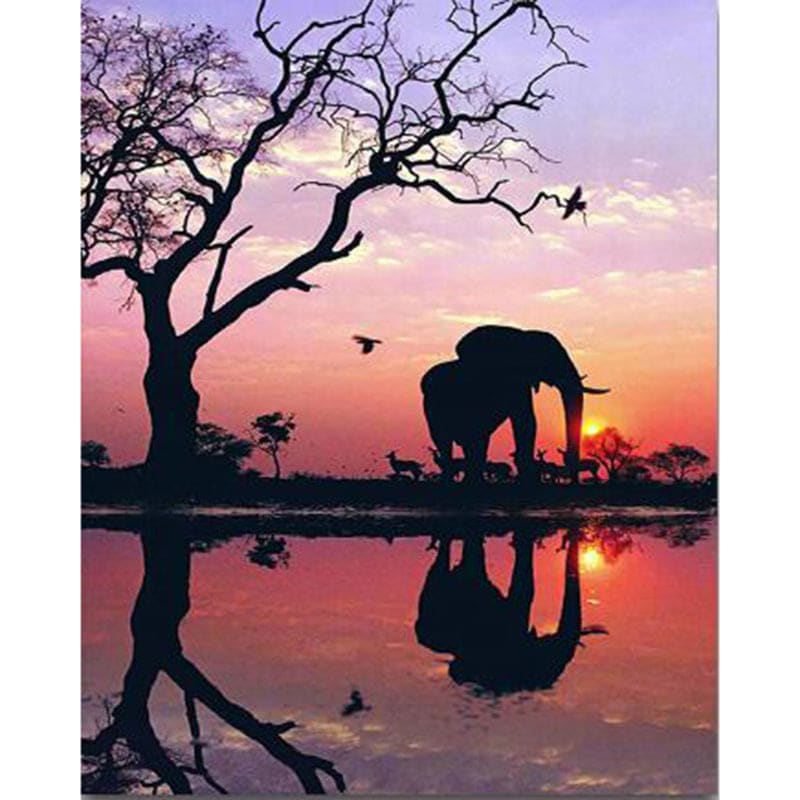 Olifant - Zonsondergang | Diamond Painting