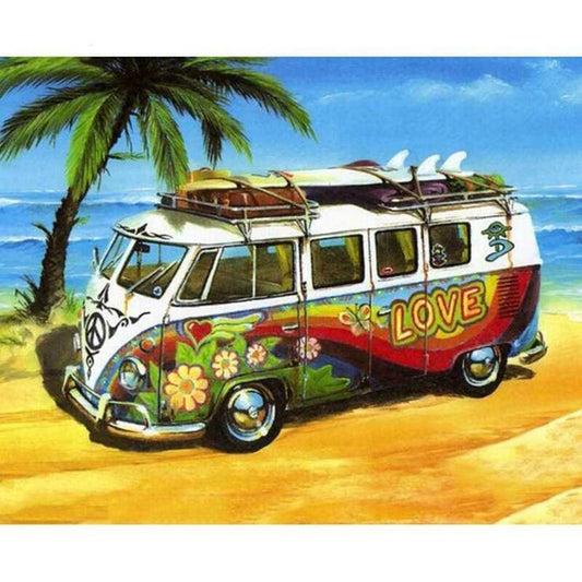 Oude VW Bus - Palmboom | Diamond Painting