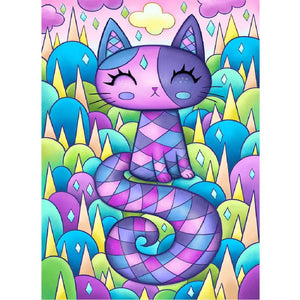 Paars/Roze kitten - 20x25cm / Vierkant - Kinderen