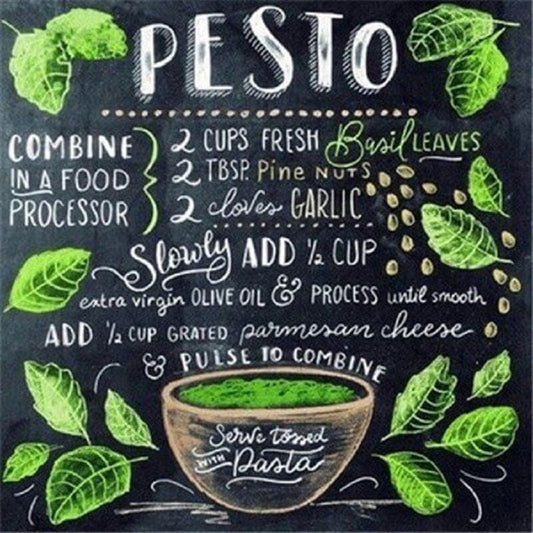 Pesto-recept - 40x40cm (Minimaal formaat i.v.m. details) /