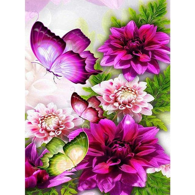 Roze Bloem - Vlinders | Diamond Painting